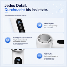 Carica l'immagine nel visualizzatore di Gallery, EisLuft Pro - Persönlicher Ventilator mit aktiver Sofortkühlung — 199 Stufen, ein Knopfdruck, sofort spürbar kühler.
