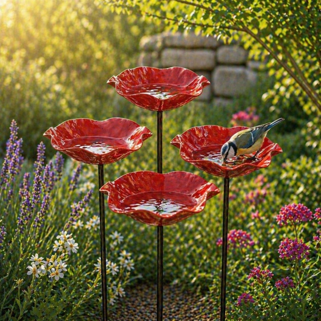 Fiori per uccelli - Abbeveratoio per uccelli a forma di fiore | Set da 2