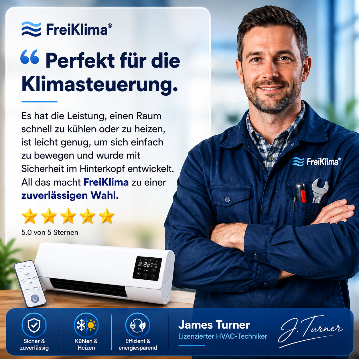 FreiKlima Pro – Condizionatore portatile e riscaldamento senza installazione | 2-in-1 | Fino a 51 m²