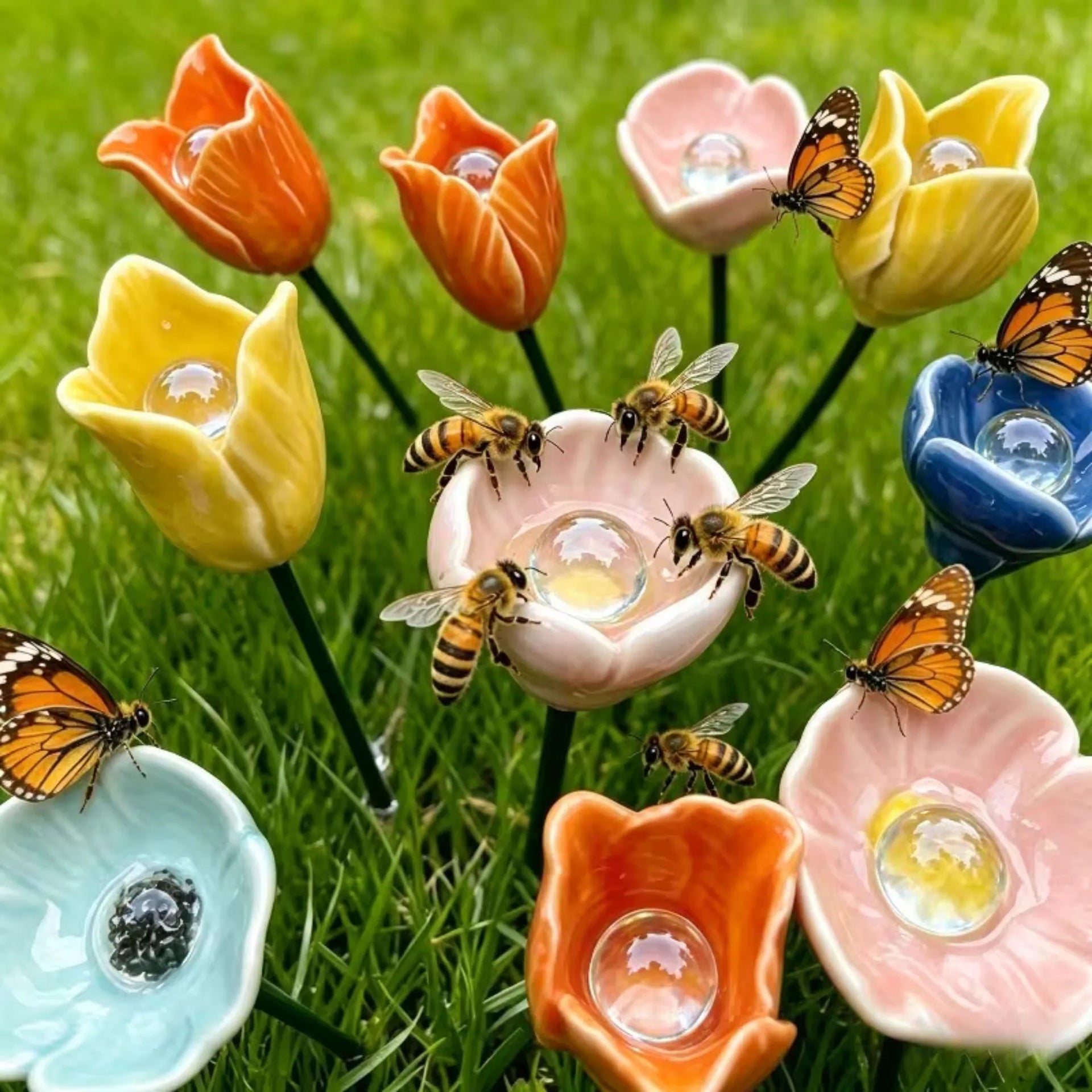Fiori d'api fatti a mano – abbeveratoi in ceramica resistenti alle intemperie, set da 6