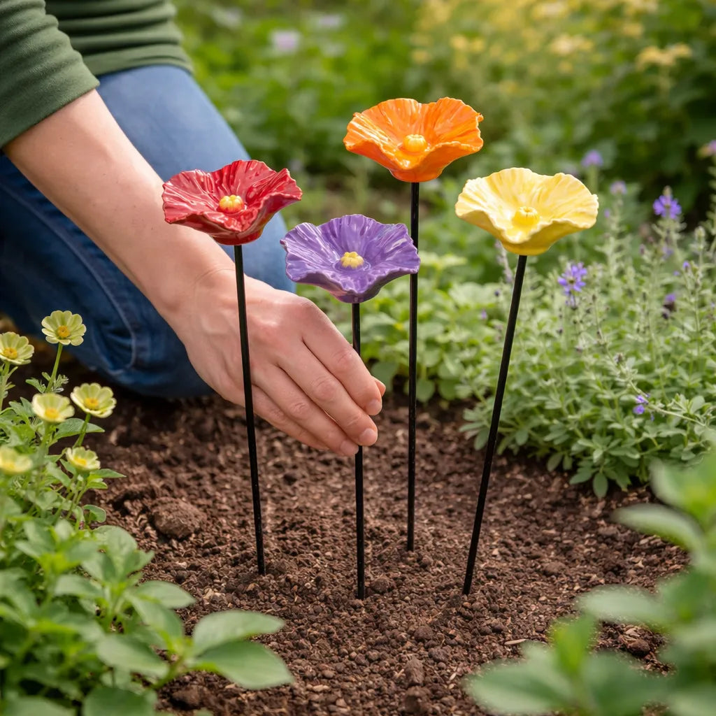 Abbeveratoi in ceramica con fiori di coccinella
