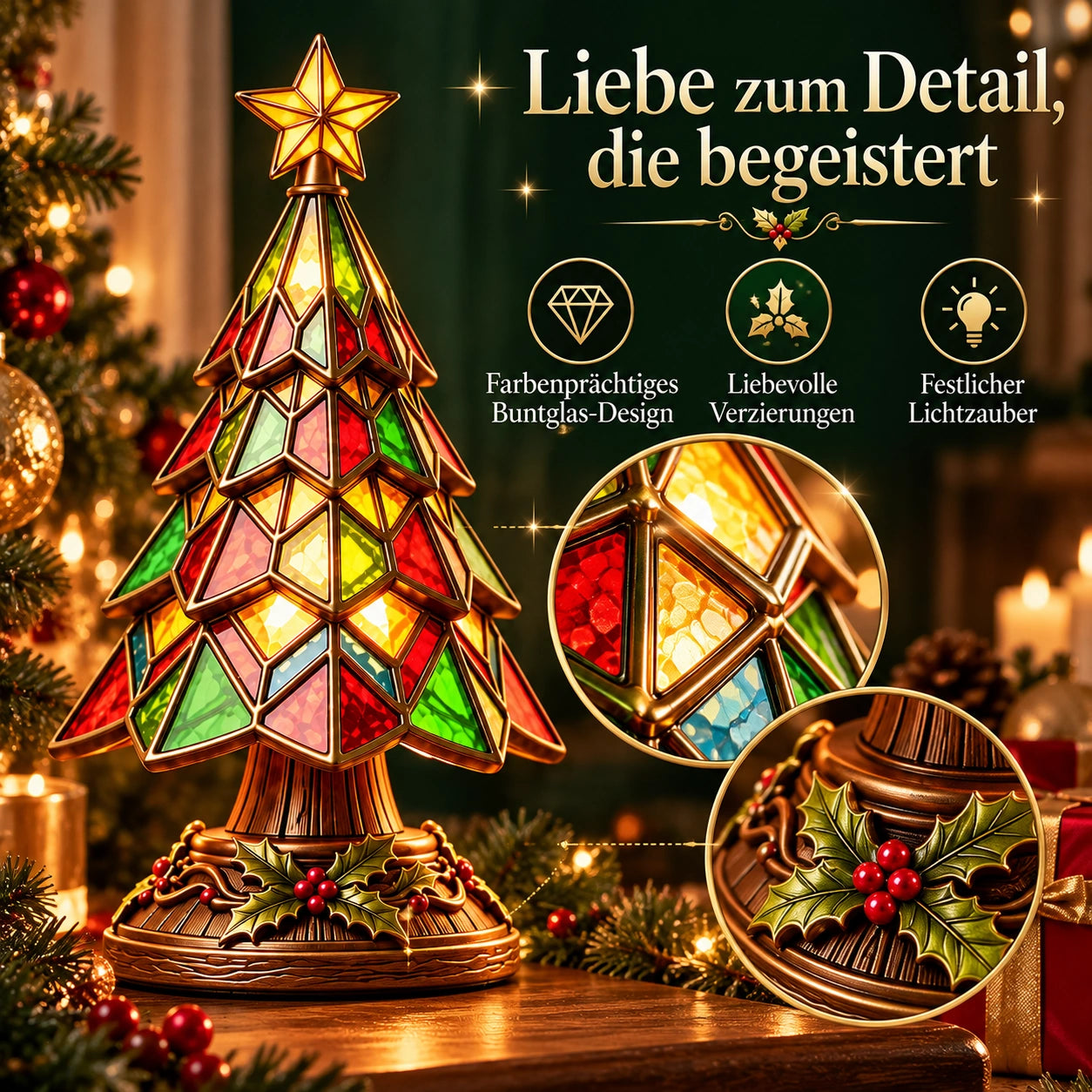 WeihnachtsGlanz – leuchtender Weihnachtsbaum im Buntglas-Stil