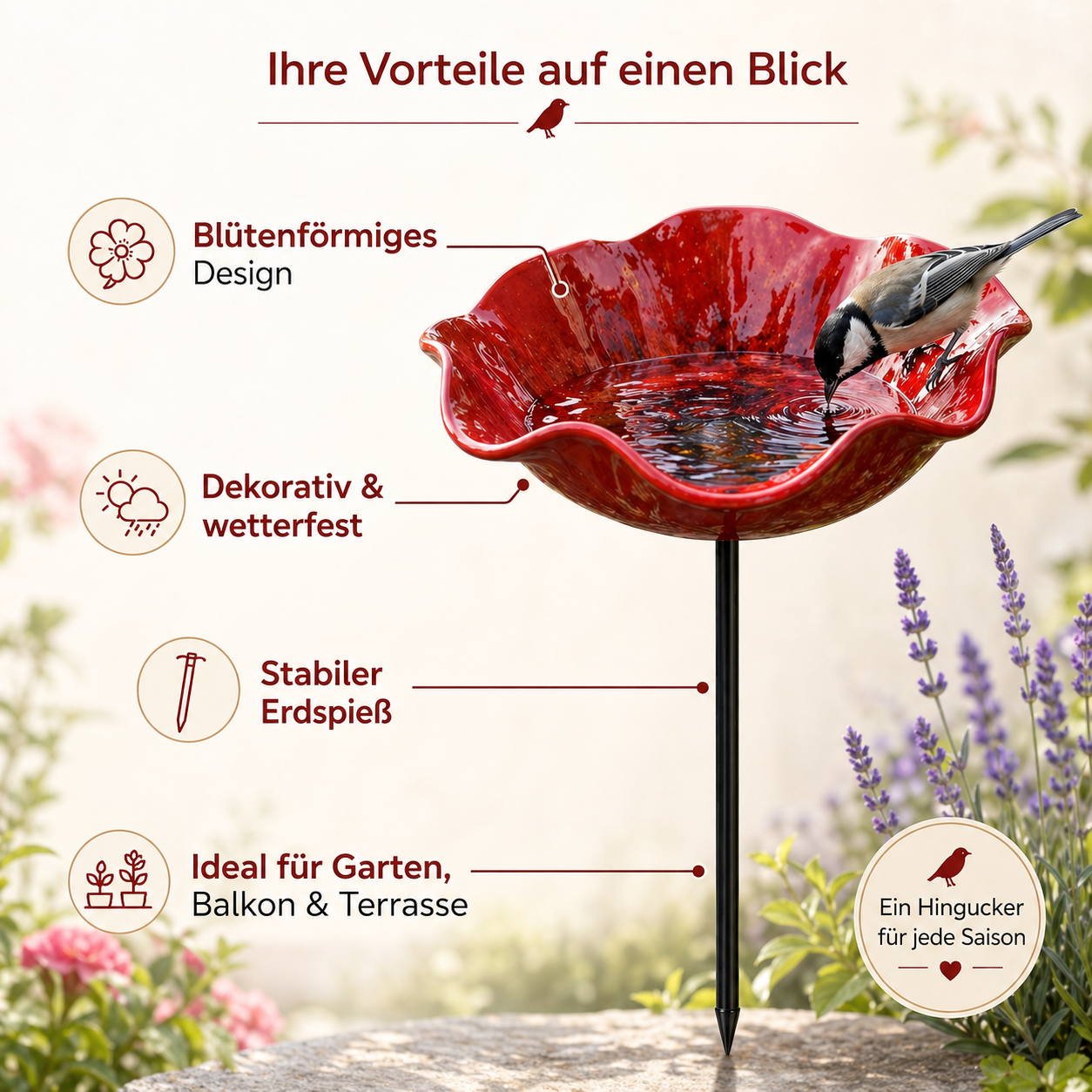 Fiori per uccelli - Abbeveratoio per uccelli a forma di fiore | Set da 2
